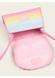 1pc Girls Cute Bowknot Mini Crossbody Bag In Holographic Plaid Print Coin Purse