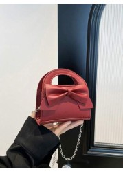 1pc Fashionable Popular Chain Bag Handbag Bow Shoulder Bag Cute Crossbody Bag With Cute Sweet Bow Decoration Handbag Pu Material Magnetic Buckle Opening And Closing Suitable For Shopping Attending Par