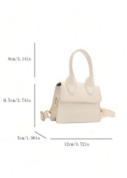 1pc Girls Solid Color PU Flap Closure Mini Handbag Retro Fashion Tote Crossbody Shoulder Bag Suitable For Daily Use
