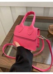 1pc Solid Color PU Flap Closure Mini Handbag Fashionable Retro Tote Shoulder Crossbody Square Bag Suitable For Daily Use