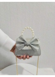 Children s New Pearl Handheld Bag Festival Gift PU Leather Bowknot Fashion Mini Princess Handbag For Little Girls Coin Purse Mini Shoulder Bag