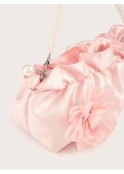 1pc Pearl Clutch Bag Pleated Cloud Shaped Handbag For Phone Keys Coins Perfect For Little Ladies Floral Pearl Purse