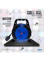 MODI Retractable 3-Way Extension Cord Reel - 10m Cable Reel with Power Button for Home, Office 2000 Watts Power Extension (10M)