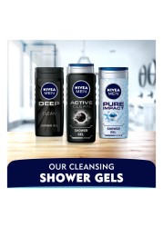 NIVEA MEN 3in1 Shower Gel Active Clean Charcoal Woody Scent 250ml Pack of 2