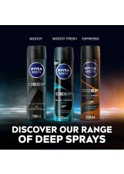 NIVEA MEN Antiperspirant Spray for Men DEEP Black Carbon 150ml Pack of 3