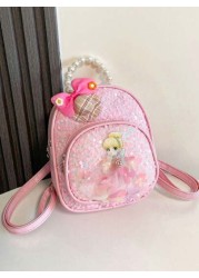 low tea 1pc Shiny Sequin Fabric Backpack Fashionable Shellfish Sequins Cartoon Princess Design School Bag Travel Daypack Backpack Backpack School Backpack Rucksack School Bag Bookbag Bag Dinosaur Bag