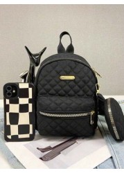 1pc Spring Back To School Girl s Versatile Simple Practical Quilted Backpack With Coin Purse Casual Outdoor Nylon Campus Schoolbag For College Junior High School Students Small And Fashionable Work Co