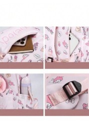 Sanrio Sanrio Backpack Kawaii Stylish School Bag Girl s Colorblock Rucksack Large Capacity Foldable Outdoors Daypack