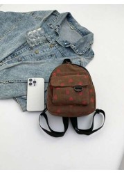 1 Piece Closed Fashionable Japanese Corduroy Stripes Small Fresh College Style Strawberry Pattern Backpack Korean Harajuku Print Small Backpack Suitable For All Occasions Comfortable And Adjustable Sh