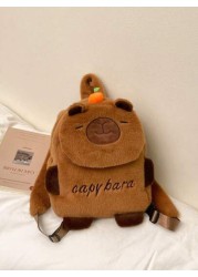 1pc Soft Plush Adorable Capybara Backpack Big Children Casual Plush Backpack Flip Backpack Adjustable Strap And Zippered For Travel Shoping Parties Holidays Supermarket Festive Events School Occasions