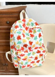 1 Pc Casual Maple Leaf Print Double Shoulder Backpack Zipper Closure Adjustable Straps School Bag Lightweight Student Bag Casual Daypack Large Capacity Backpack With Laptop Compartment Bookbag For Stu
