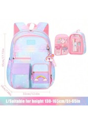 1pc Lightweight Large Capacity Nylon Cute School Backpack With Multiple Pockets For Girls Children Casual Travel School And Camping