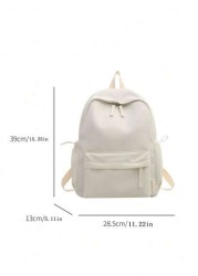 1pc Teens Simple Zipper Closure Backpack Fashion Versatile Solid Color School Bag Suitable For Daily Use