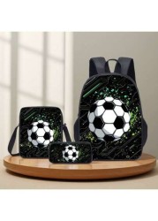 3pcs Set Soccer Themed 3D Printed Backpack Crossbody Bag Pencil Case 16 Inch Schoolbag Outdoor Travel Bag