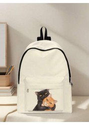 1pc Cute Cat Printed Pocket Backpack Zipper Closure Pocketed Casual Backpack Stylish For Boys And Girls Suitable For School And Outdoor Activities