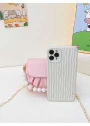 1pc Fashionable Sweet Pearl Chain Shoulder Messenger Bag Fashionable Pleated Underarm Bag Korean Version Of Hand Held Cute Girl Bag Pu Pleated Design Pearl Handbag High Grade Solid Matching Suitable F