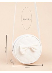 1pc Girls PU Quilt Plaid Bow Soft Sweet Round Mini Crossbody Bag Suitable For Daily Use