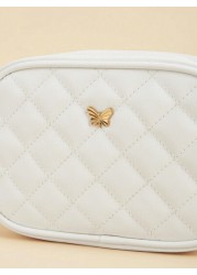 1pc Girls Metal Bowknot Diamond Grid Stitching Simple Versatile Lightweight Shoulder Crossbody Bag
