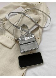 1pc New Fashion Stone Simple Hand Held Shoulder Crossbody Small Square Bag Elegant Mini Solid Color Crocodile Pattern Western Style Personalized Retro Aesthetic Casual Shoulder Crossbody Hand Held Sma