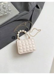 1pc Pu Fashion Simple Sweet Diamond Lattice Pearl Five Pointed Star Hand Held Evening Party Square Bag Niche Design Chain Shoulder Strap Comfortable And Versatile One Shoulder Crossbody Smooth And Not