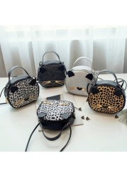 1pc Girl s New Leopard Print Bag Pu Leather Cat Mobile Phone Bag Cute Fashion Small Round Bag Ideal Choice For Gifts