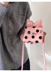 1pc Fashionable And Cute Polka Dot Kelly French Retro High End One Shoulder Crossbody Handheld Mini Lipstick Bag Children s Bag With A Fashionable And Exquisite Polka Dot Shape Of The Small Square Bag