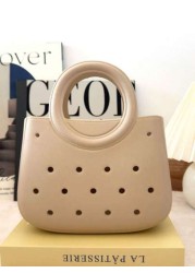 1pc EVA Solid Color DIY Hollow Out Tote Bag Waterproof Storage Basket Beach Bag Fashion Handbag