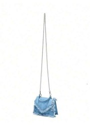 Simple Square Bag Casual Denim Blue Handbag Solid Color Chain Strap Crossbody Bag Shoulder Bag For Girls