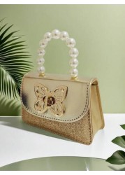 Children s Fashion New Butterfly Pearl Handbag Holiday Gift PU Leather Butterfly Lock Stylish Pouch Princess Mini Wallet Purse For Girls
