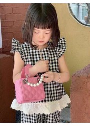 New Embroidered Pearl Chain Handbag Shoulder Bag Phone Mini Square Purse