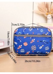 1 New Nylon Material Boy And Girl Cute Cartoon Pattern Lunch Bag Large Capacity Zipper Closure Fashionable And Casual Suitable For Daily Outings Travel And School
