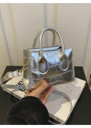 1pc Fashionable And Elegant Fashionable Design Shoulder Crossbody Solid Color Shiny Fresh Armpit Texture Chain Bag Crocodile Pattern Crossbody Bag Girl Korean Version Of Shoulder Bag Solid Color Small