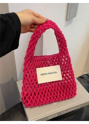1pc Mini Handbag Nylon Open Closure Summer Hollow Woven Girl S Bag Handbag Seaside Small Mobile Phone Bag Comfortable Suitable For Daily Outings Travel Is A Perfect Gift For Girls