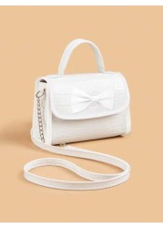 1pc Girls Cute Sparkle Butterfly Crocodile Pattern PU Chain Shoulder Bag Suitable For All Seasons Daily Use