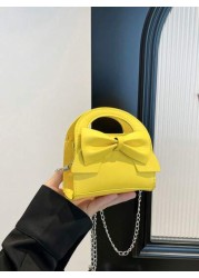 1pc Fashionable Popular Chain Bag Handbag Bow Shoulder Bag Cute Crossbody Bag With Cute Sweet Bow Decoration Handbag Pu Material Magnetic Buckle Opening And Closing Suitable For Shopping Attending Par