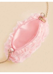 1pc Girls Chiffon Floral Romantic Sweet Crossbody Clutch Bag Versatile For Party And Evening Occasion