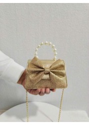 Children s New Pearl Handheld Bag Festival Gift PU Leather Bowknot Fashion Mini Princess Handbag For Little Girls Coin Purse Mini Shoulder Bag