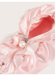 1pc Pearl Clutch Bag Pleated Cloud Shaped Handbag For Phone Keys Coins Perfect For Little Ladies Floral Pearl Purse