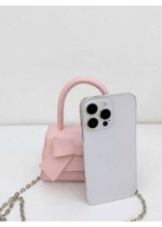 1pc Pu Magnet Closure Mini Fashion Cartoon Cute Sweet Bow Handbag Niche Design For Going Out To Play Change Lipstick Bag Korean Highly Attractive Chain Shoulder Messenger Bag Suitable For Going Out Sc