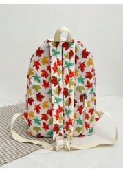 1 Pc Casual Maple Leaf Print Double Shoulder Backpack Zipper Closure Adjustable Straps School Bag Lightweight Student Bag Casual Daypack Large Capacity Backpack With Laptop Compartment Bookbag For Stu