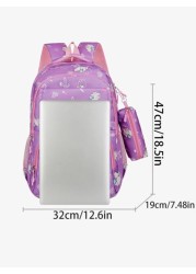 Girls Cute Double Shoulder Bags With Pen Pockets Featuring Rabbit Pattern Accents Commuting And Leisure Backpacks Available In Four Colors Black Blue Pink And Purple Adjustable Straps Large Capacity Z