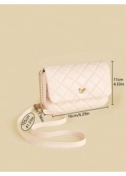 1pc Girl s Plaid Stitching Shoulder Bag With Metal Butterfly Decorative Chain And Flap Cover Cute Fashionable Sweet Princess Crossbody Bag Ideal For Daily Use School Parties And Travel