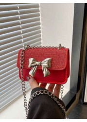 1pc Pu Fashion Sweet Spring Simple Western Style Crossbody Bag Simple And Fashionable Commuting Small Square Bag Korean Fashion Bag With Western Style Butterfly Decoration Fashionable Chain Shoulder S