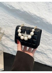 1pc Pu Fashion Simple Sweet Diamond Lattice Pearl Five Pointed Star Hand Held Evening Party Square Bag Niche Design Chain Shoulder Strap Comfortable And Versatile One Shoulder Crossbody Smooth And Not