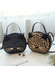 1pc Girl s New Leopard Print Bag Pu Leather Cat Mobile Phone Bag Cute Fashion Small Round Bag Ideal Choice For Gifts