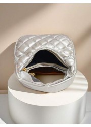 Children s Fashion Embroidered Crescent Moon Shaped Handbag Girls Casual Checkered Coin Purse Lipstick Case Soft Fashionable Pouch Ideal Holiday Gift