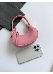 1pc Glossy Patent Leather Solid Color Mini Handbag Adjustable Crescent Shaped Handle For Kids