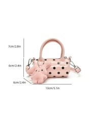 1pc Fashionable Polka Dot Handbag Cylindrical Bag Korean Style Niche Shoulder Messenger Bag Versatile Boston Handbag Niche Polka Dot Cake Handbag Pillow Bag Large Capacity Commuter Versatile Shoulder