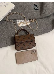 1pc Fashionable And Simple Printed Handbag Letter Embossed All Match Mini Handbag Small Square Bag Change Lipstick Bag Pu Material With Fashionable Chain Shoulder Strap Magnetic Buckle Flap Opening An