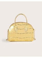 1pc Girls Crocodile Grain PU Shell Handbag Minimalist Chain Shoulder Crossbody Bag